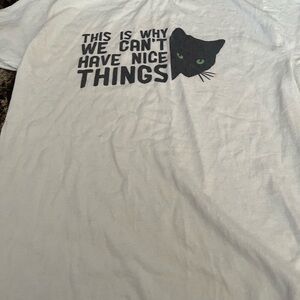 Cat Graphic T-Shirt - White with Black Cat Design